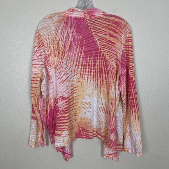Chicos Womens XL 3 100% Linen Cardigan Sweater Open Front Knit Pink Orange Beach - Picture 3 of 12